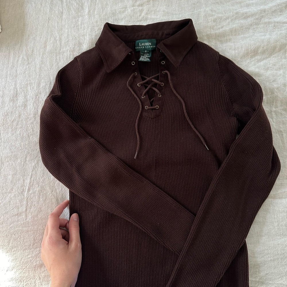 Lauren Ralph Lauren Brown Lace-Up Sweater